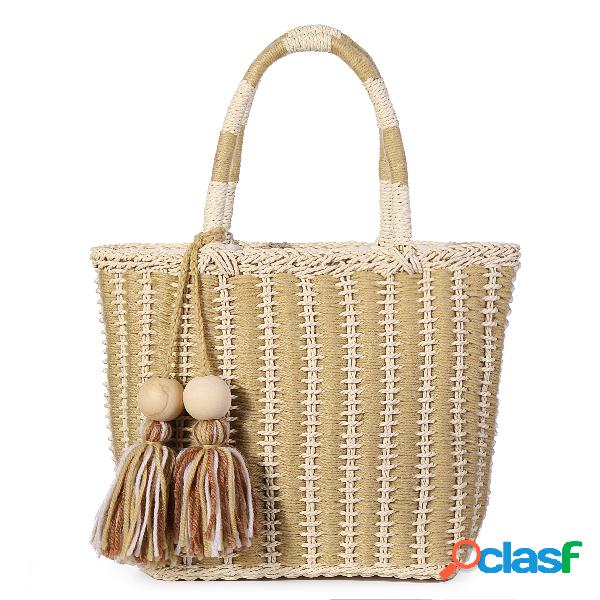 Ombro de palha de verão Bolsa Borla Bolsa Top Handle