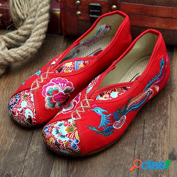 Phoenix bordados sapatos planos de velha Pequim