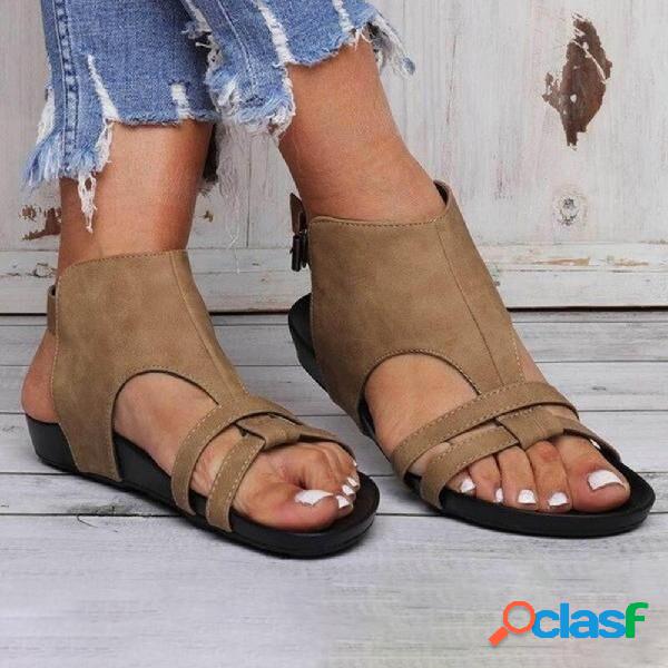 Plus Tamanho Mulheres Casual Roman Cor Sólida Oco Fivela