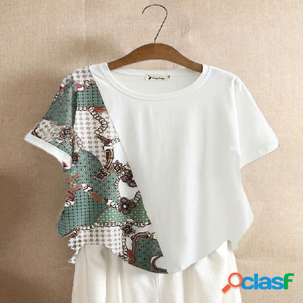 Print Patchwork Plus T-shirt tamanho para mulheres