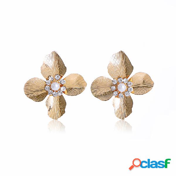 Pérola de Metal na moda Orelha Stud Rhinestone Flor