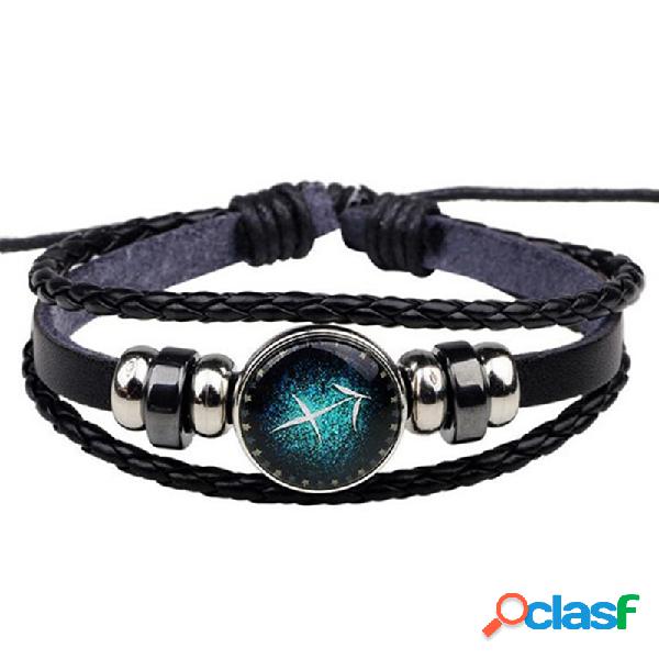 Pulseira De Couro Multicamadas do vintage Handmade Gallstone