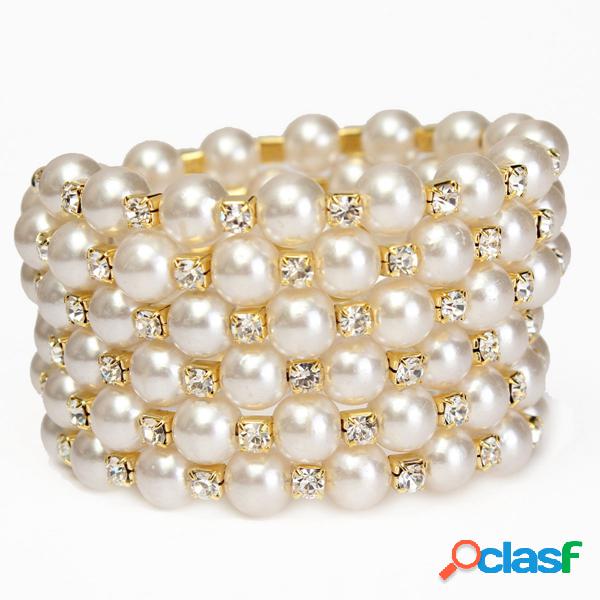 Pulseira De Diamante Cabochon Temperament Rhinestone Pearl