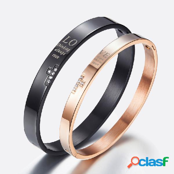Pulseira de Casal Aço de Titânio Strass