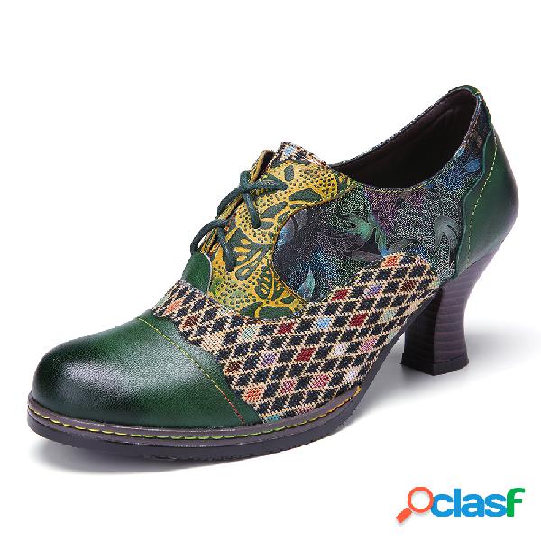 SOCOFY Couro Vintage xadrez xadrez emenda cordões verde