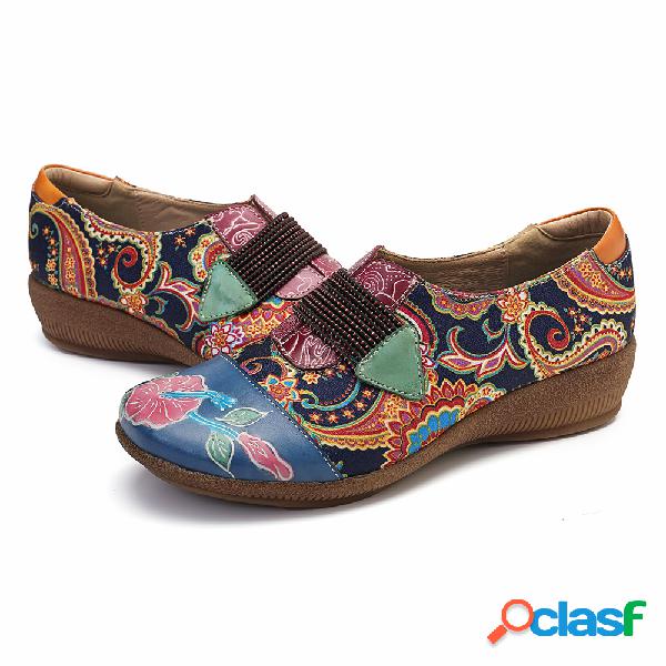 SOCOFY Folkways Flores Padrão Couro Genuíno Jacquard de