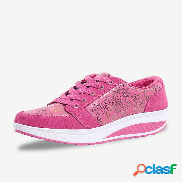 Sapatos Casuais Com Padronagem Floral Com Sola de Platforma