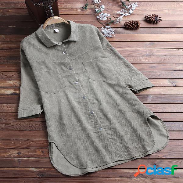 Side Splited Irregular manga comprida Casual Women Blusa