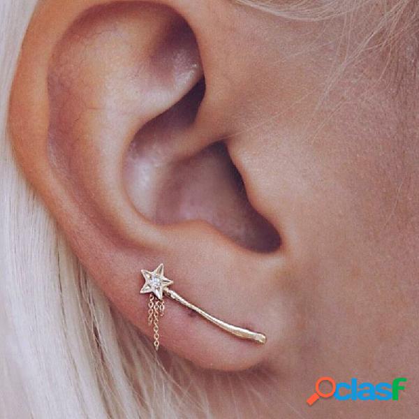 Trendy Star Magic Wand Brincos Diamond Gold Shimmer Brincos