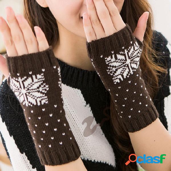 Tricotar meio dedo luvas quentes de floco de neve para