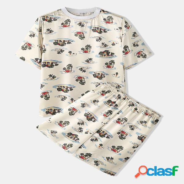 Verão Fino Seda Falso Engraçado Coco Conjuntos de Pijama