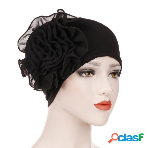 Womens Vintage Side Paste Grande Flor Beanie Cap Leite De