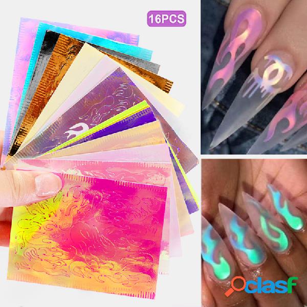 16 Pçs / kit Chama Holográfica Deixa Unhas Adesivos