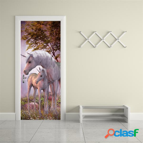 200X77 CM 3D Unicorn PVC Auto Adesivo de Parede Porta Sala