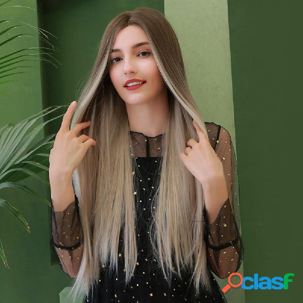 28 Polegada Preto Marrom Gradiente Longo Reto Cabelo Natural