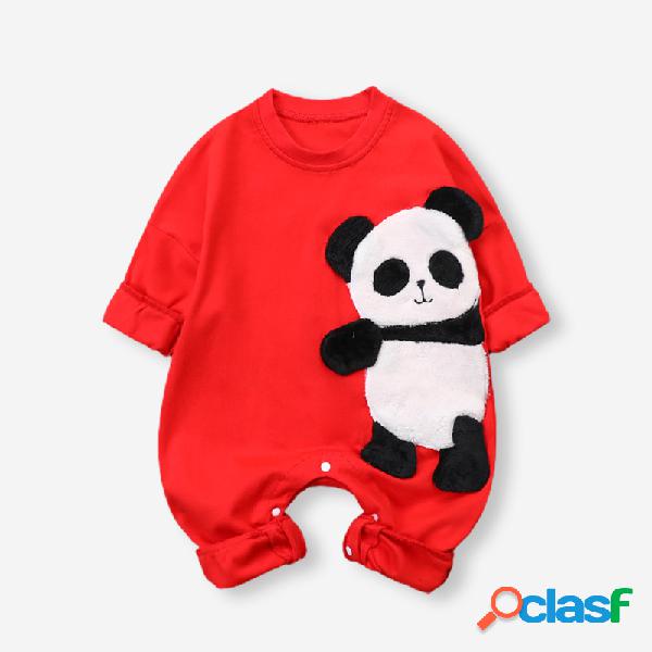 Baby 3D Panda Macacão casual de mangas compridas com decote