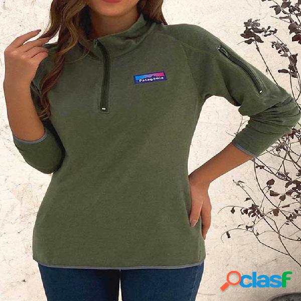 Blusa de lapela casual de manga comprida para mulheres
