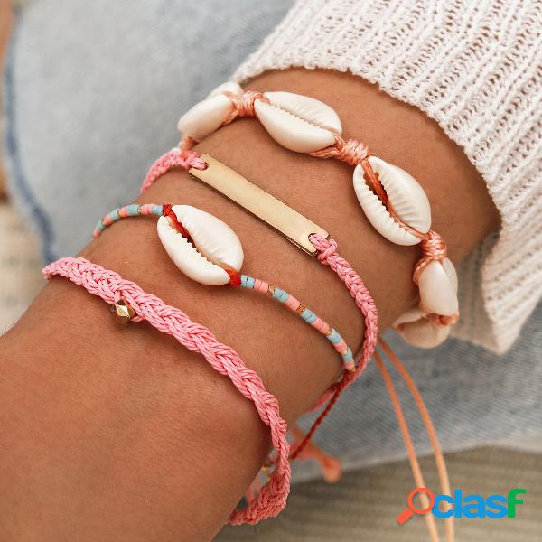 Bohemian Natural Shell Rice Beads Pulseira de tecido à mão