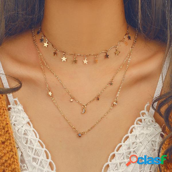 Bohemian Star Tassels Colar Lua Rhinestone Pingente Colar De