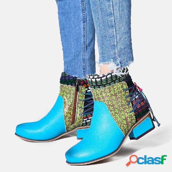 Botas de vaqueiro de emenda das mulheres de malha Chunky