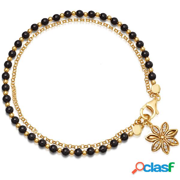 Braceletes frisados boêmios Double Deck simples flor charme