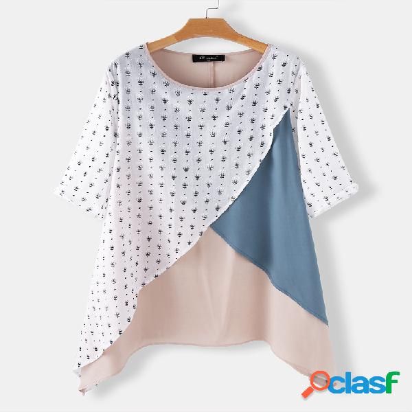 Camadas de flores de jacquard irregular tamanho Plus blusa