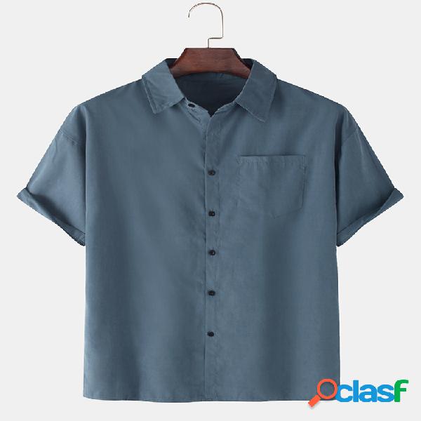 Camisas de manga curta casual respirável de algodão de cor