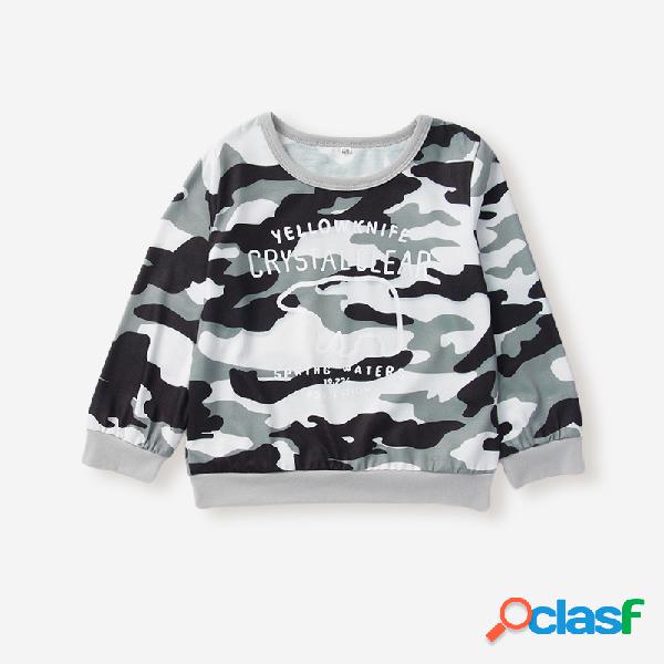 Camuflagem do menino Imprimir mangas compridas Casual Tops