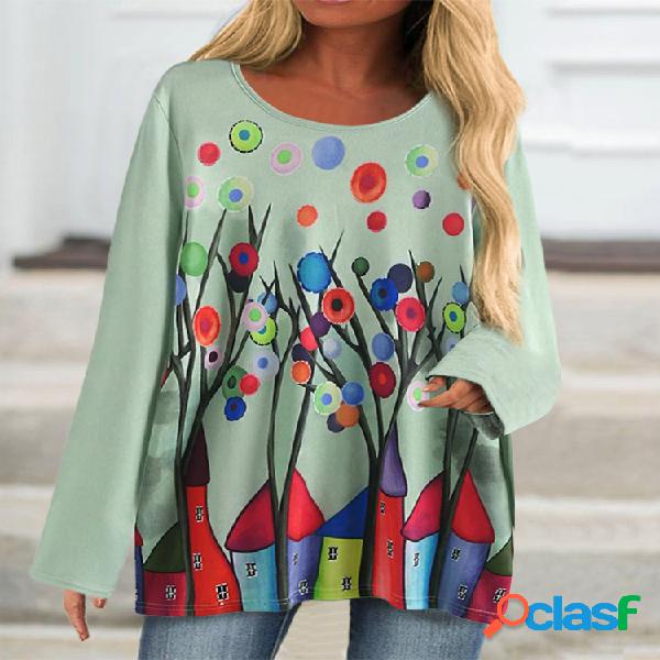 Casa na árvore impressa tamanho Crewneck Plus blusa de