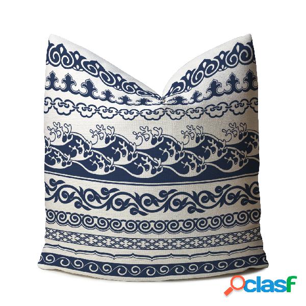 Clássico Estilo Chinês Azul & Branco Impresso Linho Capa