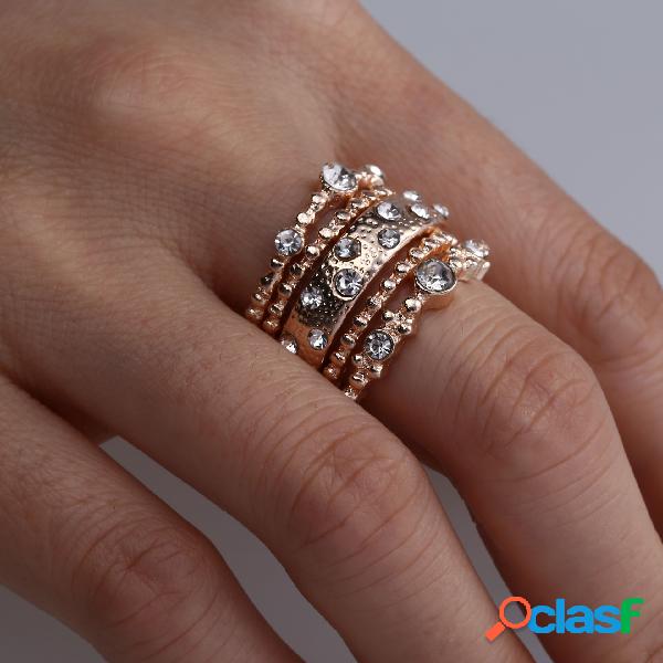 Conjunto de anel empilhável de ouro rosa vintage Anel de