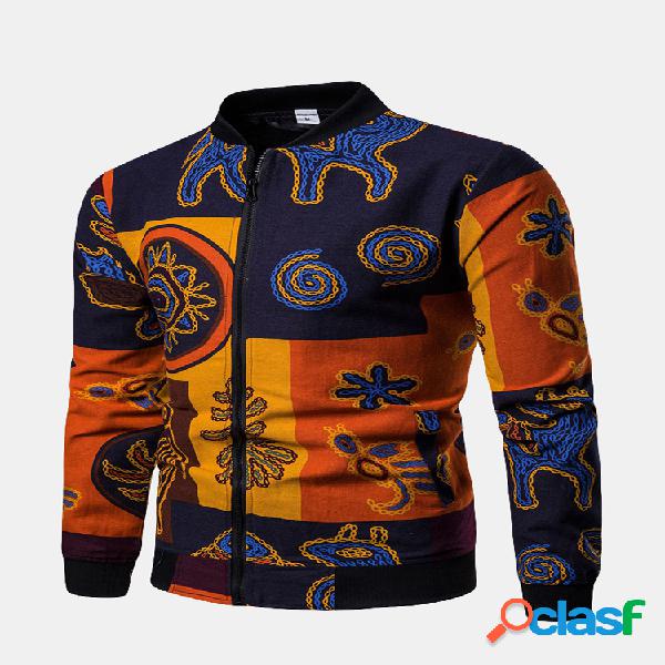Cor impressa nacional dos homens manga comprida Camisa