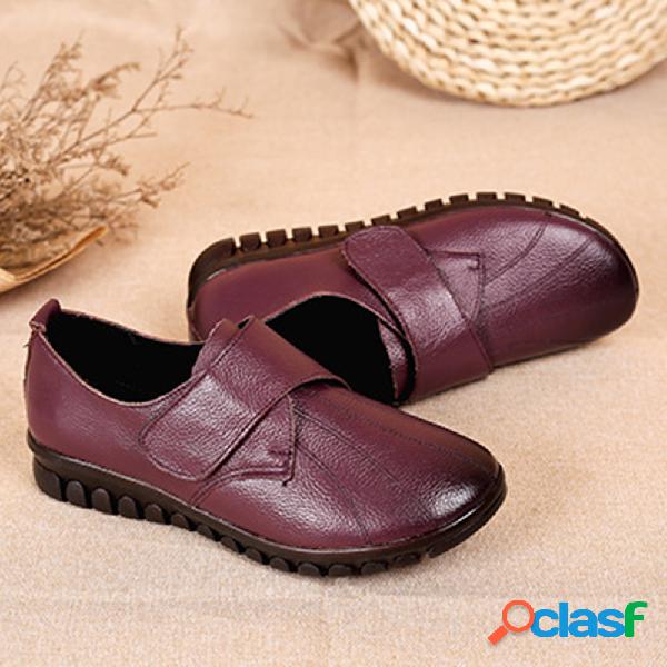 Costura de couro Gancho Loop Plano Shoes