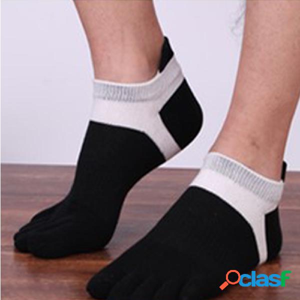 Dedo do pé masculino meias cor sólida retro meias de