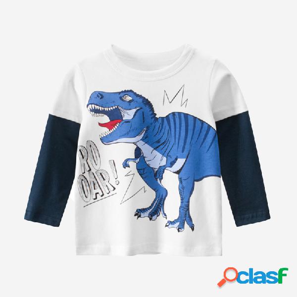 Dinossauro do menino patchwork mangas compridas t-shirt