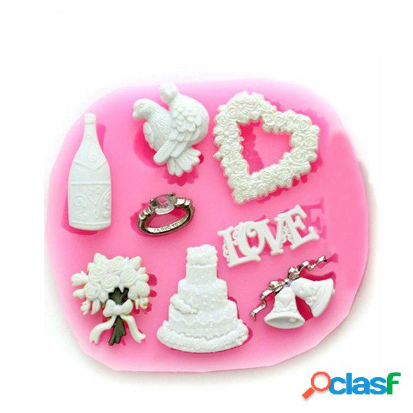 F0633 Silicone Natal Amor Coração Bolo Molde Molho de