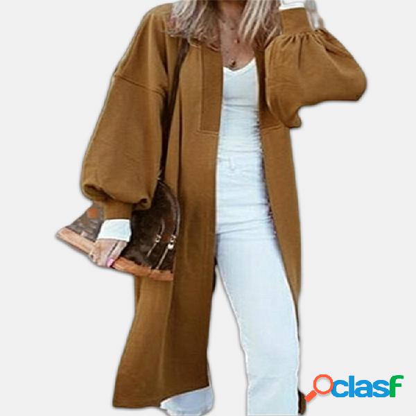 Fechamento frontal Bishop Sleeve Plus Casaco fino de tamanho