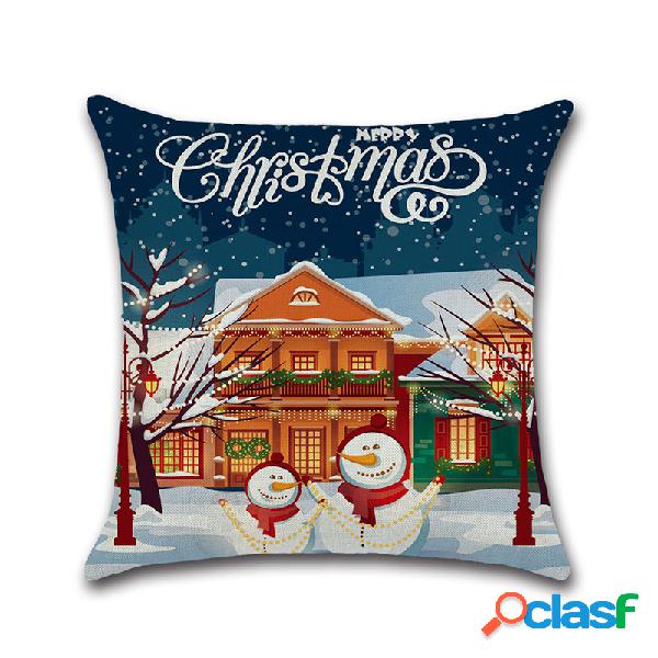 Feliz Natal Boneco de neve Elk Capa de Almofada de Linho