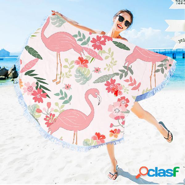 Flamingo Rodada Praia Toalha Com Borlas Microfibra 150 cm