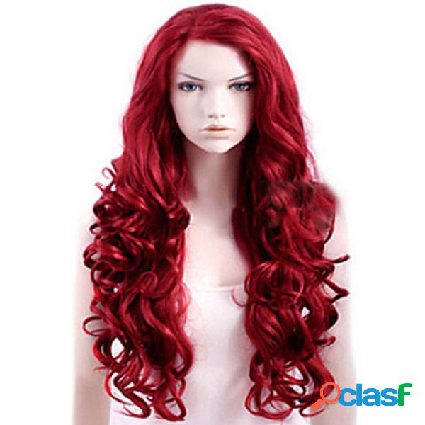 Franja inclinada vermelho longo encaracolado Cabelo Big Wave