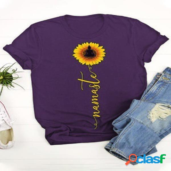 Girassol Impresso O-Neck Manga curta Casual T-shirt