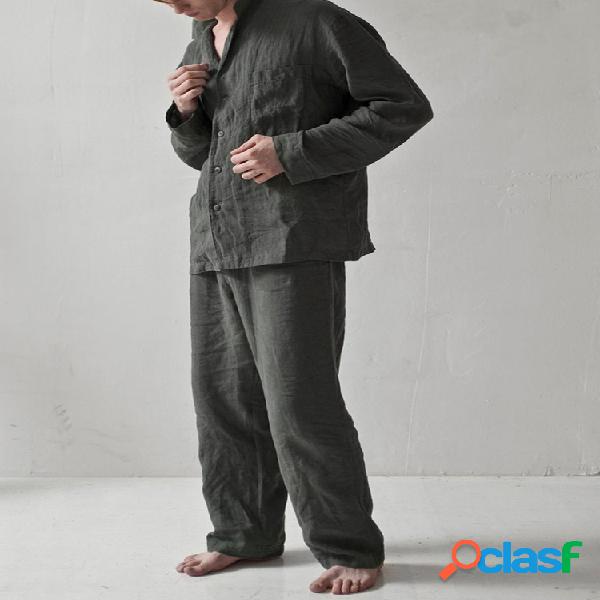 Homens Camisas de linho de algodão liso Lounge Co-ords