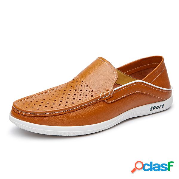 Homens Hole Couro Respirável Slip Mocassins Condução