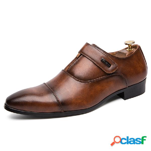 Homens Retro Cor Couro Cap Toe Non Slip Casuais Sapatos