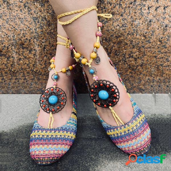 LOSTISY Frisado Cadeia Rainbow Stripe Cloth Bohemia Casual
