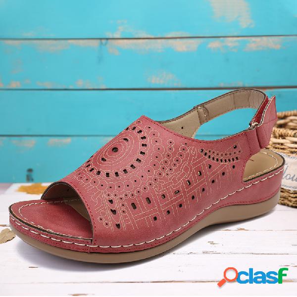 LOSTISY Peep Toe Padrão Gancho Sandálias Slingback de