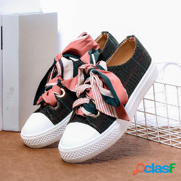 LOSTISY Scarf Decor Lace Up Escola Casual Skate Shoes