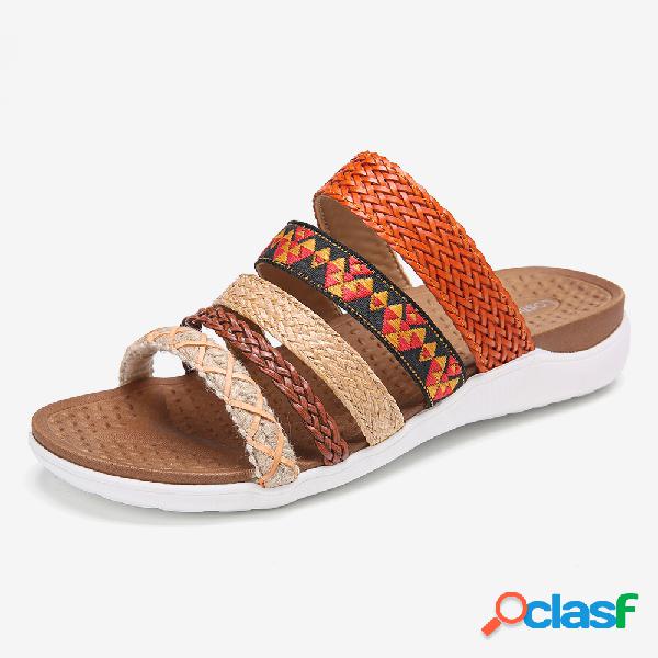 LOSTISY laranja Open Toe Knitted Praia Chinelos ocasionais