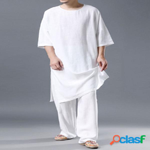 Leve e simples e confortável de algodão solto Loungewear
