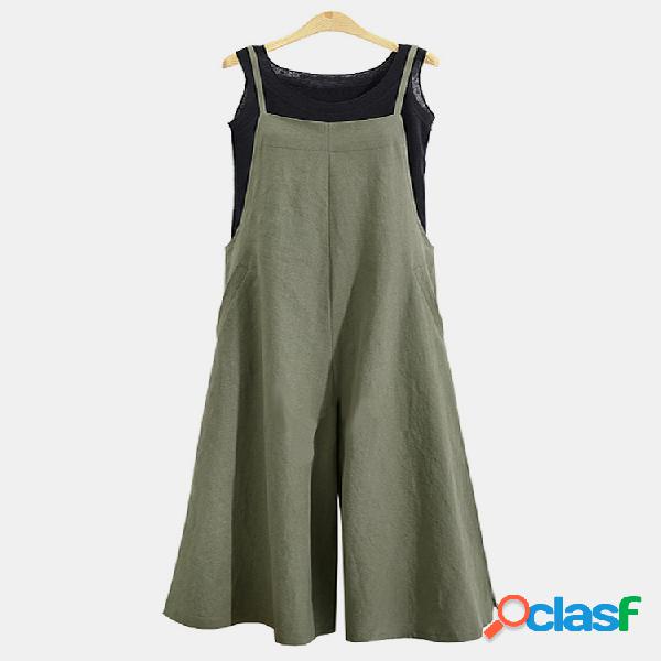 Macacão Casual Feminino Cor Sólida Alças Finas